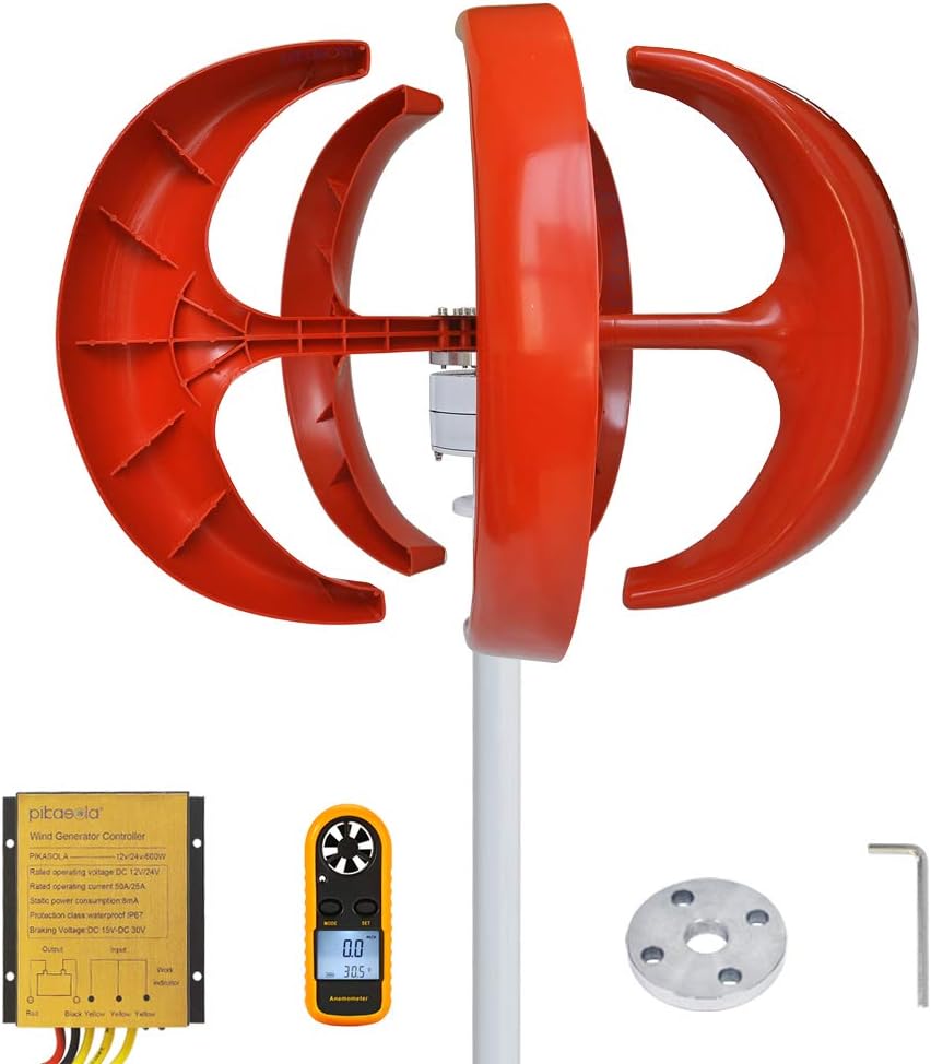 Wind Turbine 200W max 220W 12V 5 Blade Wind Vertical Axis Generator 3 Phase AC Permanent Magnet Generator Wind Turbine Kit with Controller for Hybrid Wind Solar System