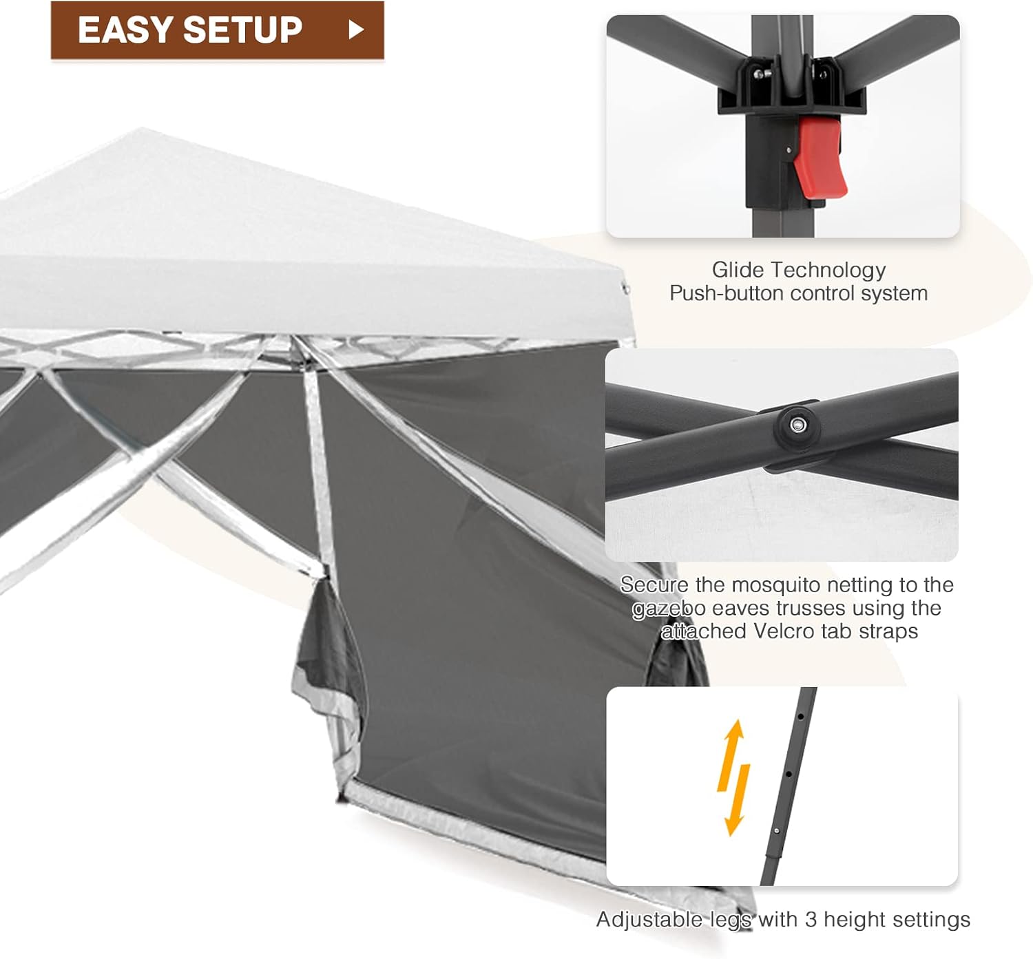 10x10 Pop Up Canopy Tent, Slant Leg Instant Screened Gazebo with Mesh Walls, UV Protection, Water Resistant, White