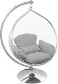 Hanging Chair - Transparent Acrylic Bubble, Waterdrop Shape, Indoor Swing Chair with Gold/Chrome Stand, Durable Fabric Cushion - Luxury Accent for Living Room, Bedroom (Chrome/Gray)