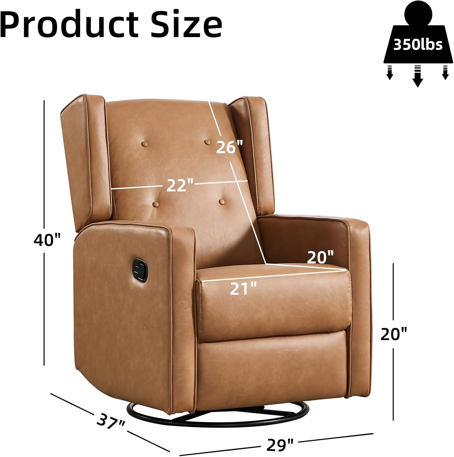 CANMOV Swivel Rocker Recliner Chair, Rocking Chair Nursery Glider Recliner, Manual Glider Chair for Nursery (Brown)
