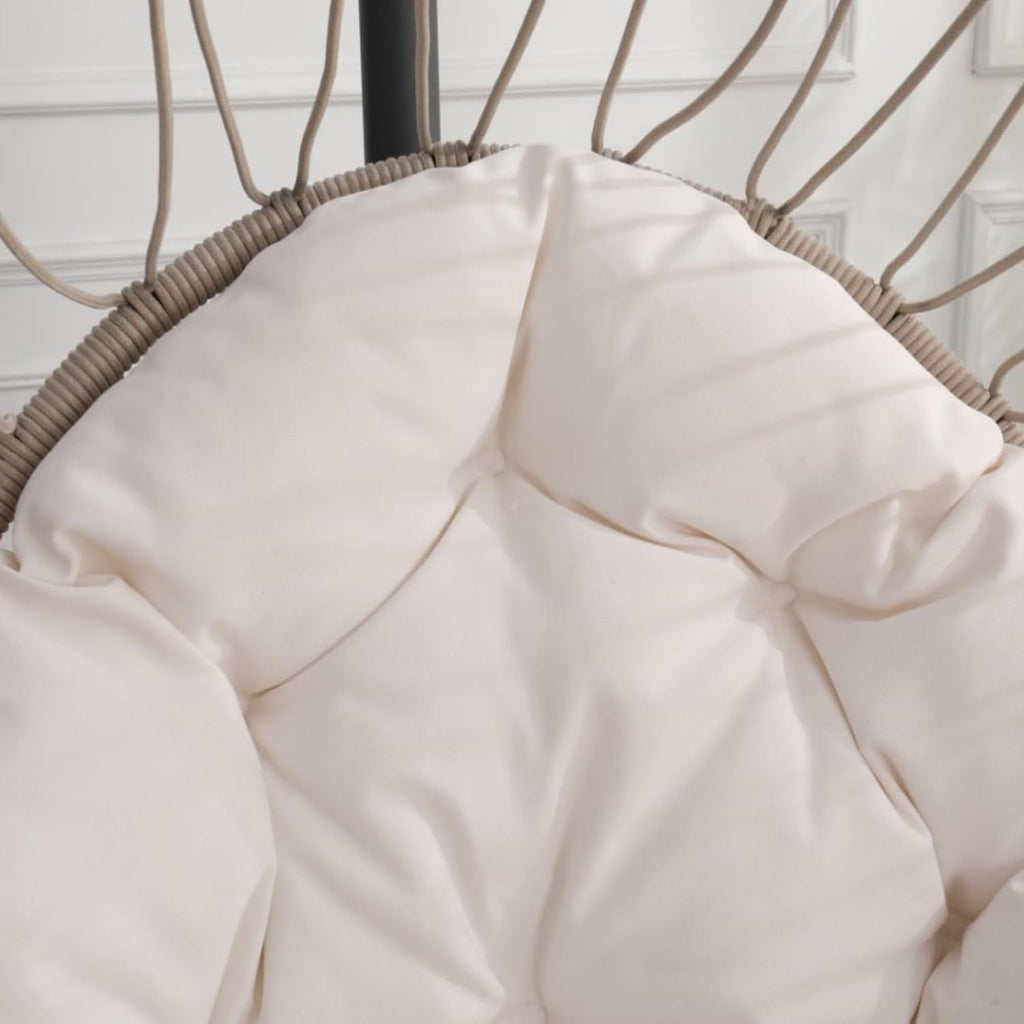 KEIKI Hanging Egg Chair with Stand - Beige Wicker Hammock Swing Chair for Indoor & Outdoor, 350LBS Capacity, Includes Cushion - Patio, Balcony, Bedroom, Garden Lounge Chair