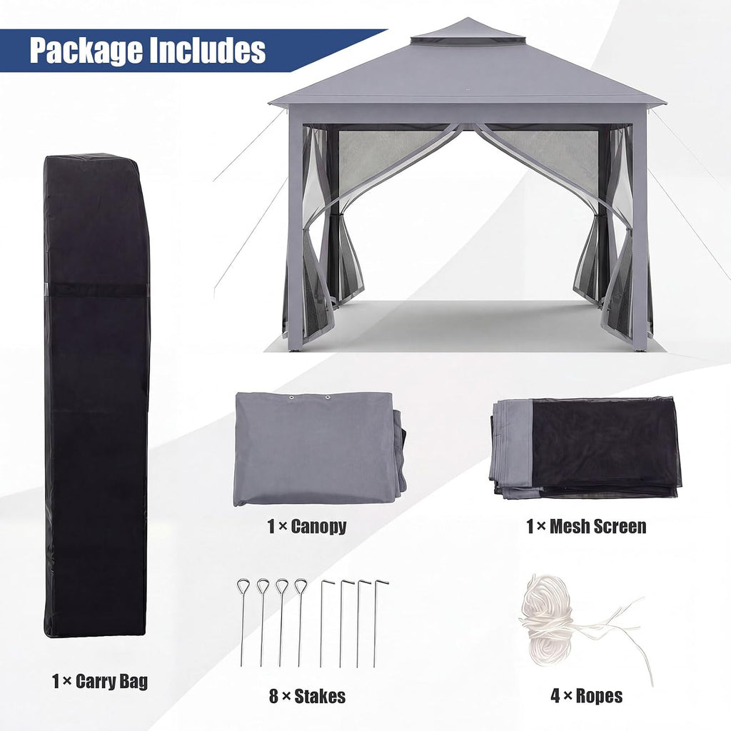 Tangkula 11x11 Ft Pop up Gazebo, 2-Tier Outdoor Patio Gazebo with Netting, Carry Bag, 121 Square Feet of Shade for Backyard, Deck, Poolside