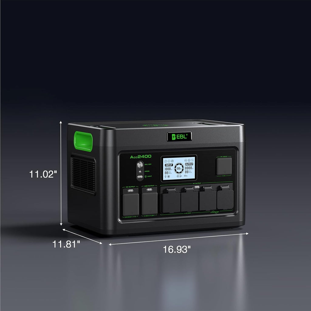 EBL 2400W Portable Power Station LiFePO4 Battery,1843.2Wh Solar Generator,Home Battery Backup,12 Outlets(2400W AC Outlets,4800W Peak), USB-C PD 100W,2Hrs Quick Charge,Home Emergency, RV Trip