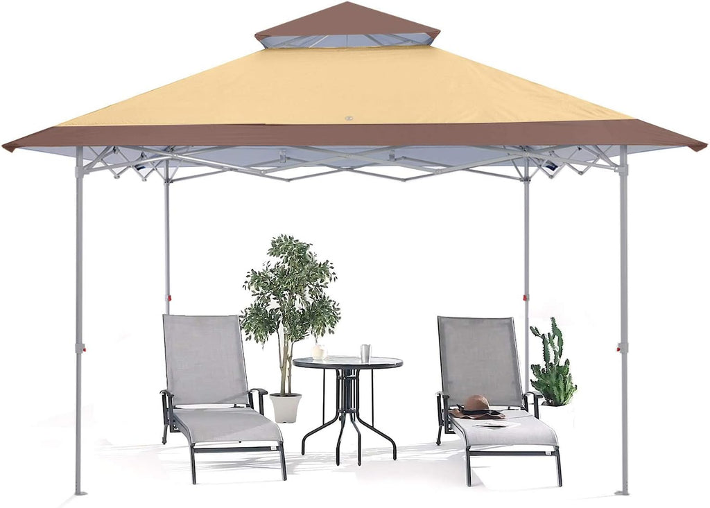 ABCCANOPY 13x13 Pop Up Canopy Base on 10x10 Canopy Frame with Double Ventilated Top, 4 Sandbags, 4 Ropes and 8 Stakes (Beige)
