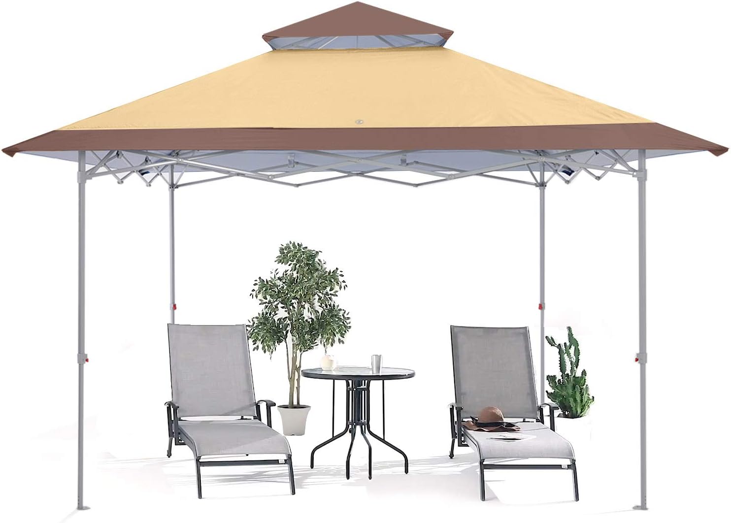 ABCCANOPY 13x13 Pop Up Canopy Base on 10x10 Canopy Frame with Double Ventilated Top, 4 Sandbags, 4 Ropes and 8 Stakes (Beige)