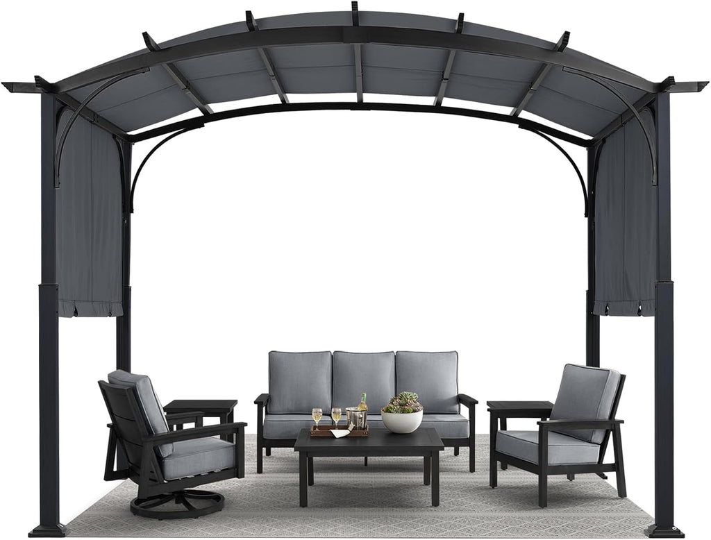 MASTERCANOPY 10x10ft Outdoor Retractable Pergola with Sun Shade Canopy Patio Metal Garden Pergola,Dark Grey