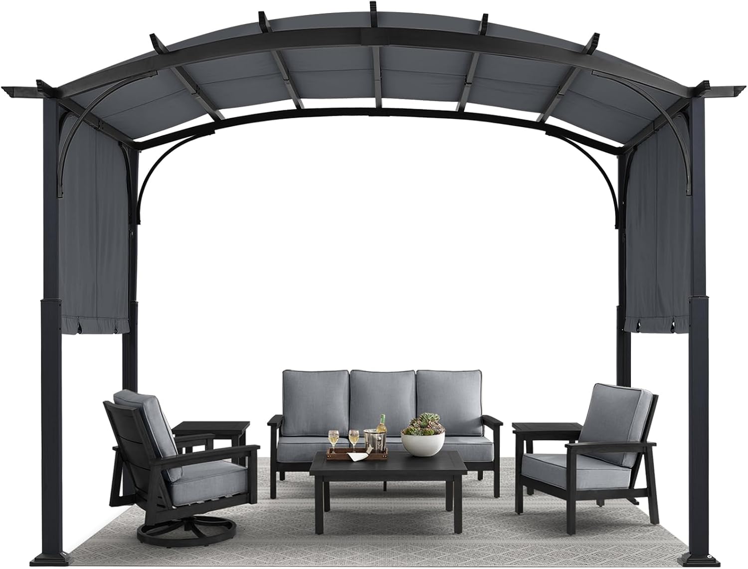 MASTERCANOPY 10x10ft Outdoor Retractable Pergola with Sun Shade Canopy Patio Metal Garden Pergola,Dark Grey
