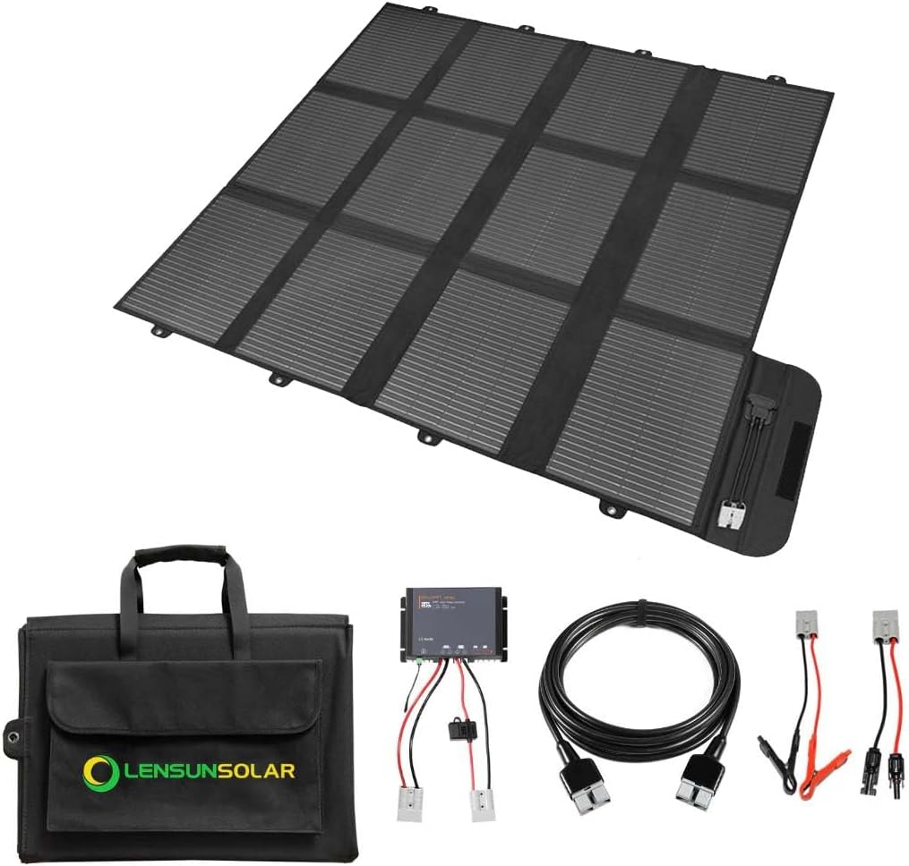 LENSUNSOLAR 300W 12V Portable Solar Panel Blanket with Anderson Connectors for Solar Generator Power Station, Lightweight, with 20A MPPT Charger Controller