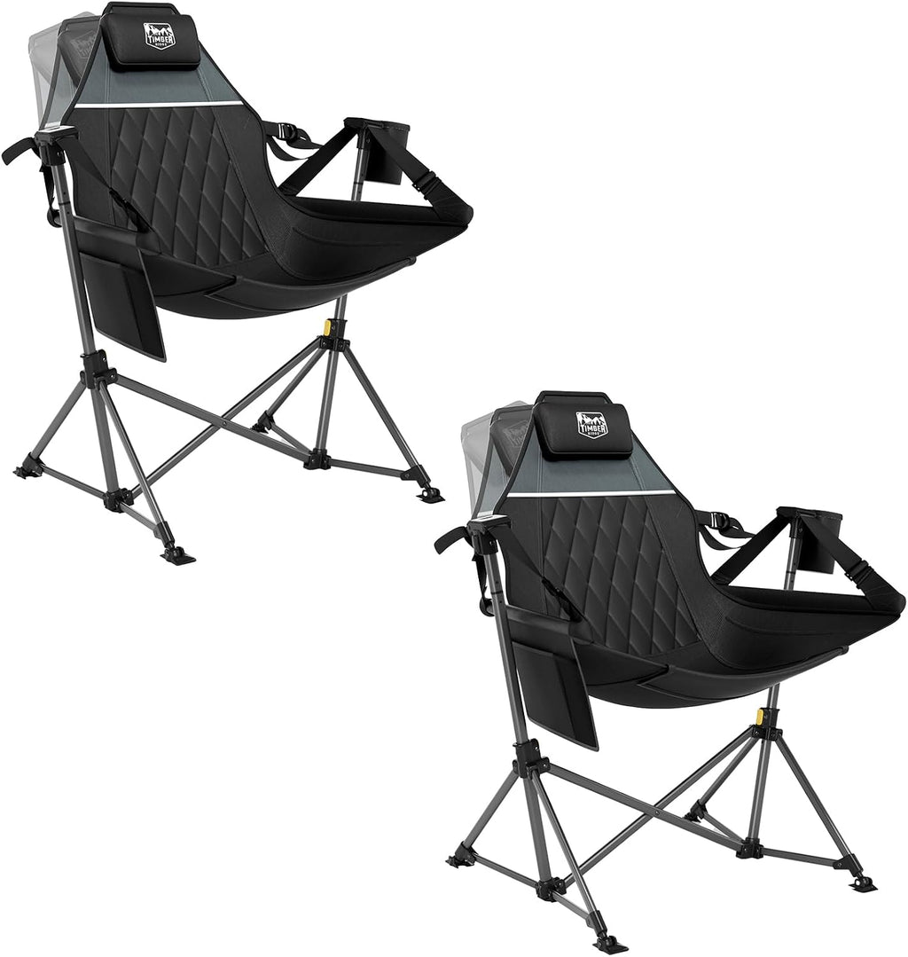 TIMBER RIDGE Oversized Hammock Camping Chair, Swinging Chair with Adjustable Back and Seat Height, Portable Folding Rocking Chair for Outdoor Lawn, Backyard and Patio, Supports 400lbs, Black, 2 Pack