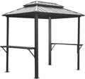 8' x 6' Hardtop Grill Gazebo, Aluminum BBQ Shelter with Double Steel Roof & 2 Shelves, Outdoor Metal Gazebo for Patio, Lawn, Deck, Backyard, Grey