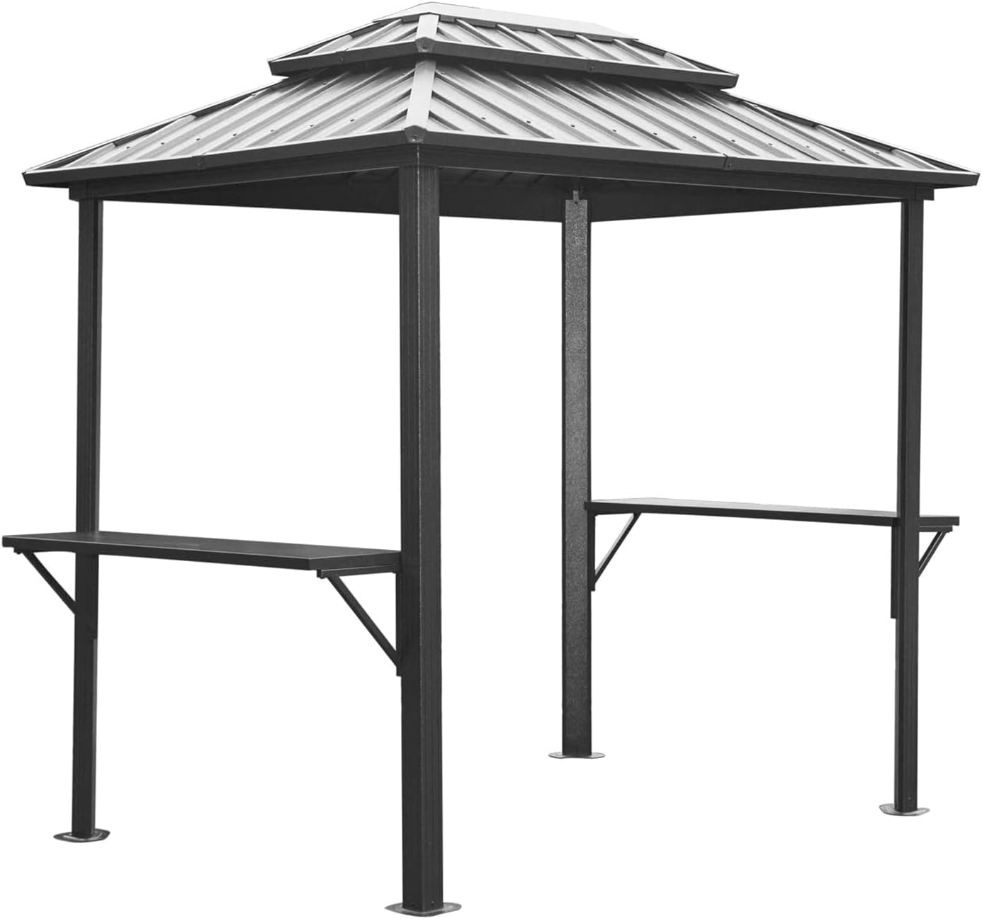 8' x 6' Hardtop Grill Gazebo, Aluminum BBQ Shelter with Double Steel Roof & 2 Shelves, Outdoor Metal Gazebo for Patio, Lawn, Deck, Backyard, Grey