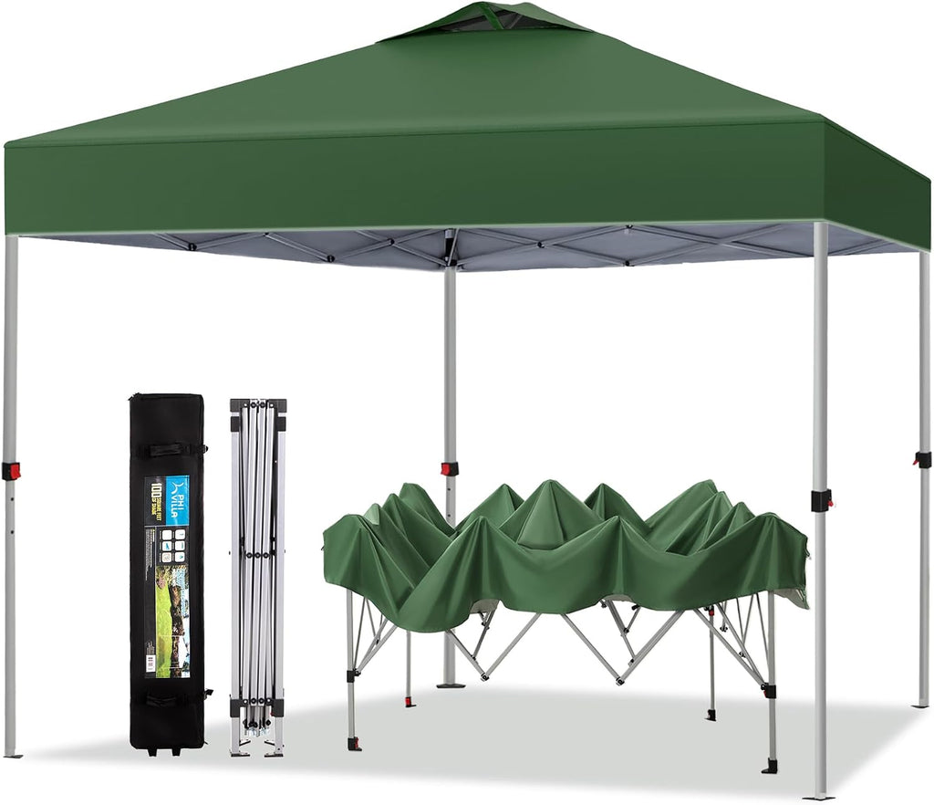 PHI VILLA Pop-up Canopy 10x10 Patio Tent Instant Gazebo Canopy with Wheeled Bag, Portable Lightweight Folding w/Adjustable Height,Green