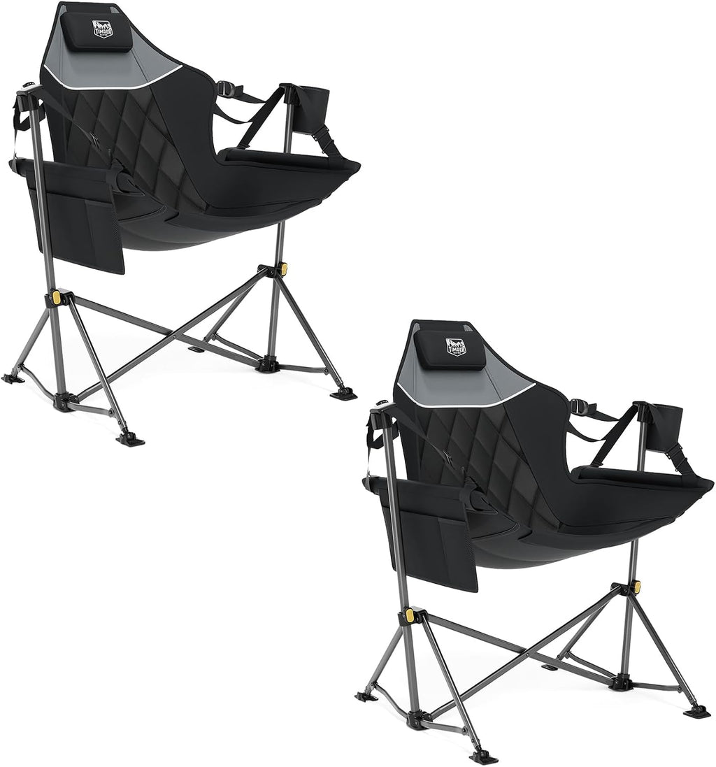 TIMBER RIDGE Hammock Camping Chair with Adjustable Backrest, Heavy Duty Folding Hammock Chair Supports 300lbs, Portable Hammock Chair for Camping, Travelling and Patio, Black 2 Pack