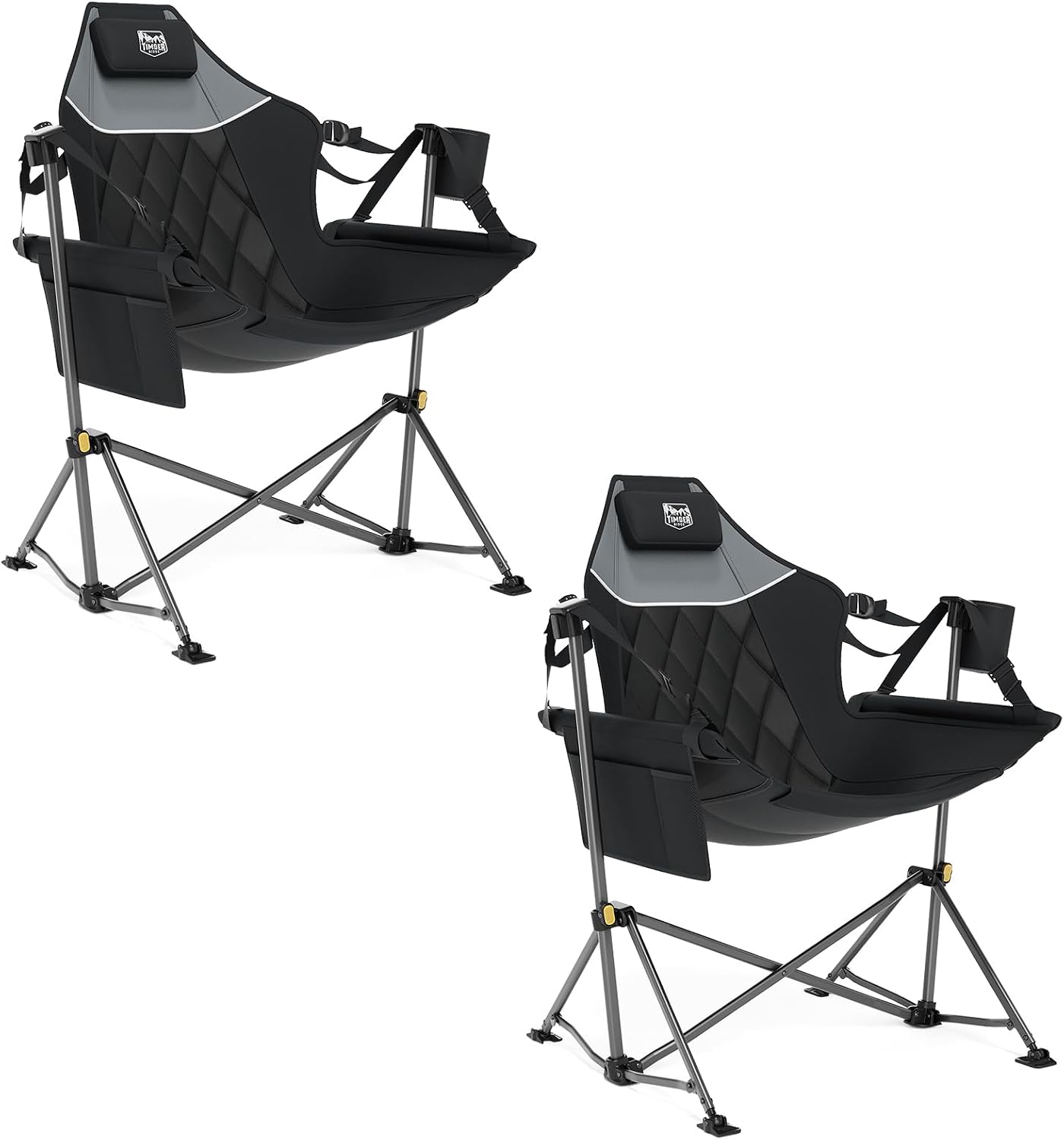 TIMBER RIDGE Hammock Camping Chair with Adjustable Backrest, Heavy Duty Folding Hammock Chair Supports 300lbs, Portable Hammock Chair for Camping, Travelling and Patio, Black 2 Pack