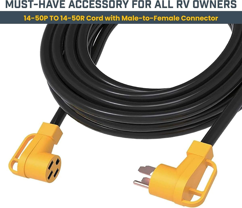 Firman 1190 Heavy Duty 14-50P to 14-50R 25' Extension Power Cord – 50 Amp, RV, Generator & Outdoor Use, Weatherproof, 90-Degree Plug, Durable Power Cable for RVs, Generators, and Heavy-Duty Needs