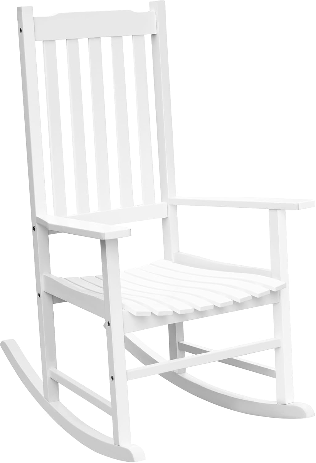Flamaker Outdoor Rocking Chair Oversized Wooden Patio Chairs with Widened Armrest High Back Porch Rocker for Lawn, Garden, Backyard, Fire Pit (White)