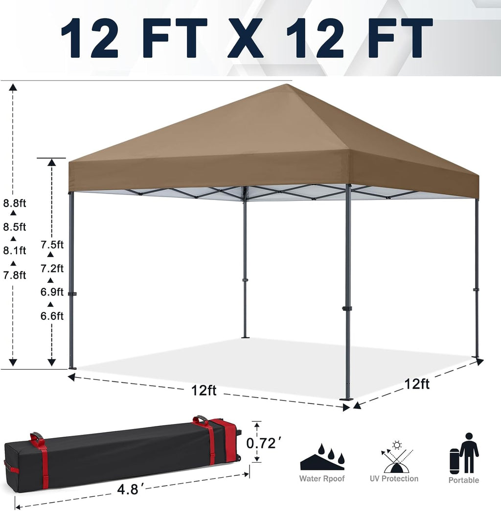 COOSHADE Durable Easy Pop Up Canopy Tent 12x12Ft(Khaki)