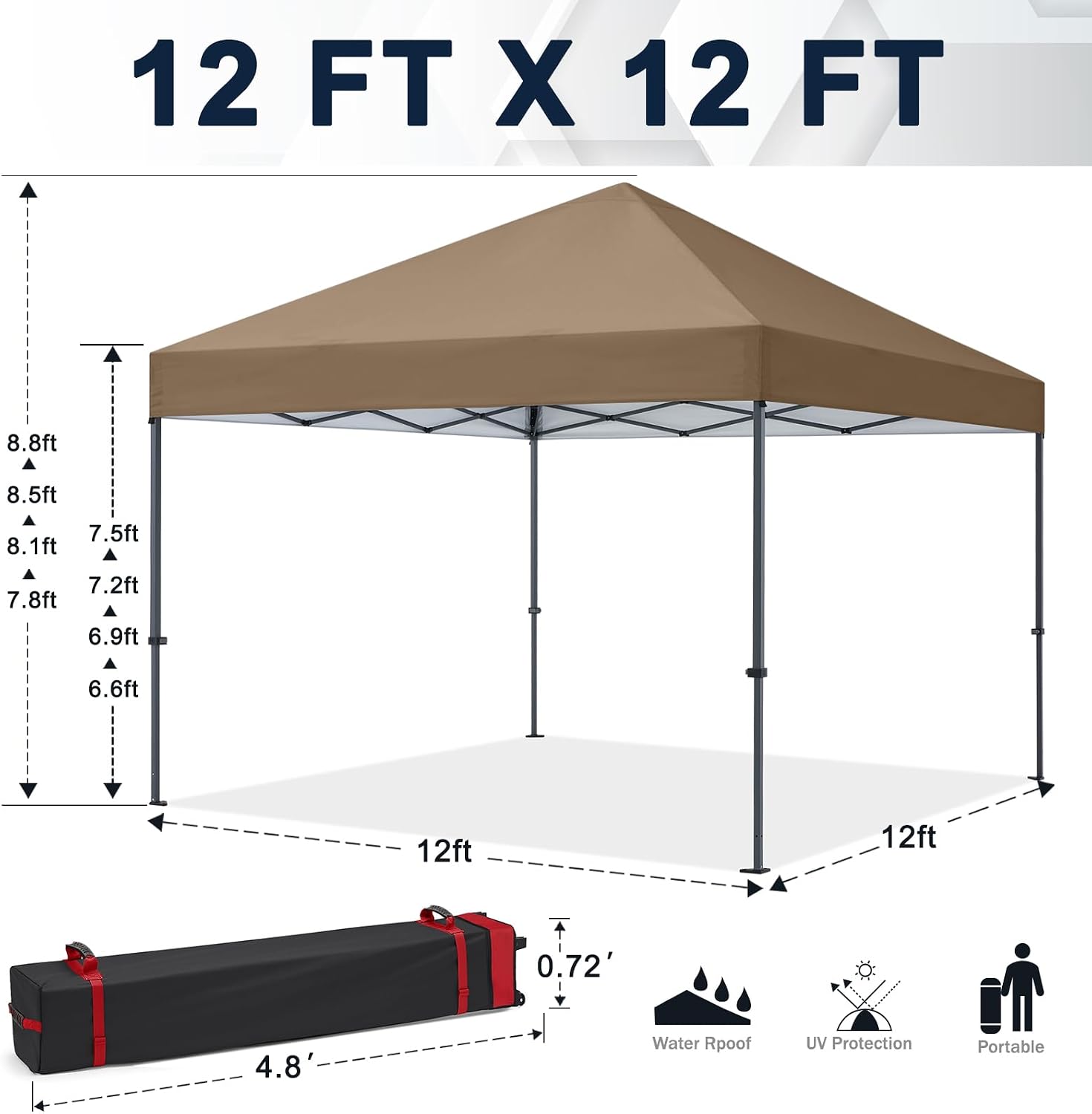 COOSHADE Durable Easy Pop Up Canopy Tent 12x12Ft(Khaki)