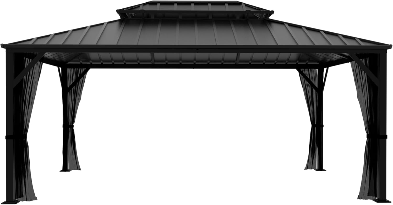 MUPATER 12x16 FT Double Roof Hardtop Gazebo, Outdoor Gazebo for Patio with Sidewalls and Mesh Netting, Aluminum Shade for Backyard, Garden, Pool, Party