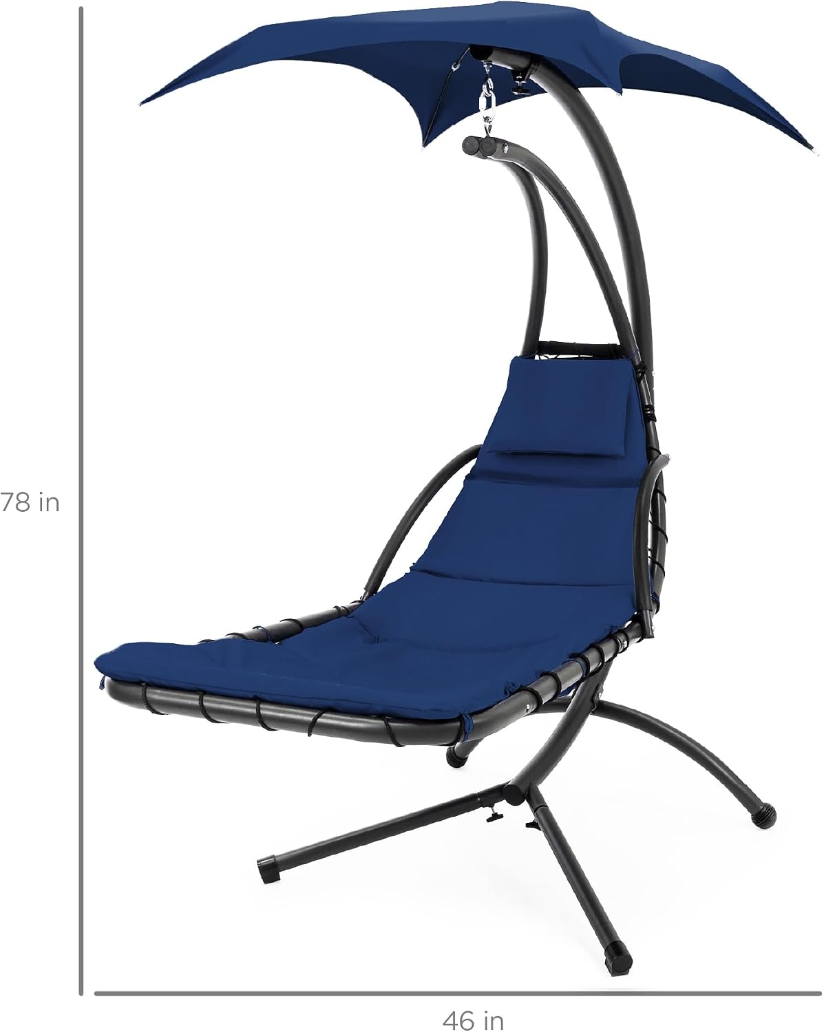 Best Choice Products Outdoor Hanging Curved Steel Chaise Lounge Chair Swing w/Built-in Pillow and Removable Canopy - Navy Blue