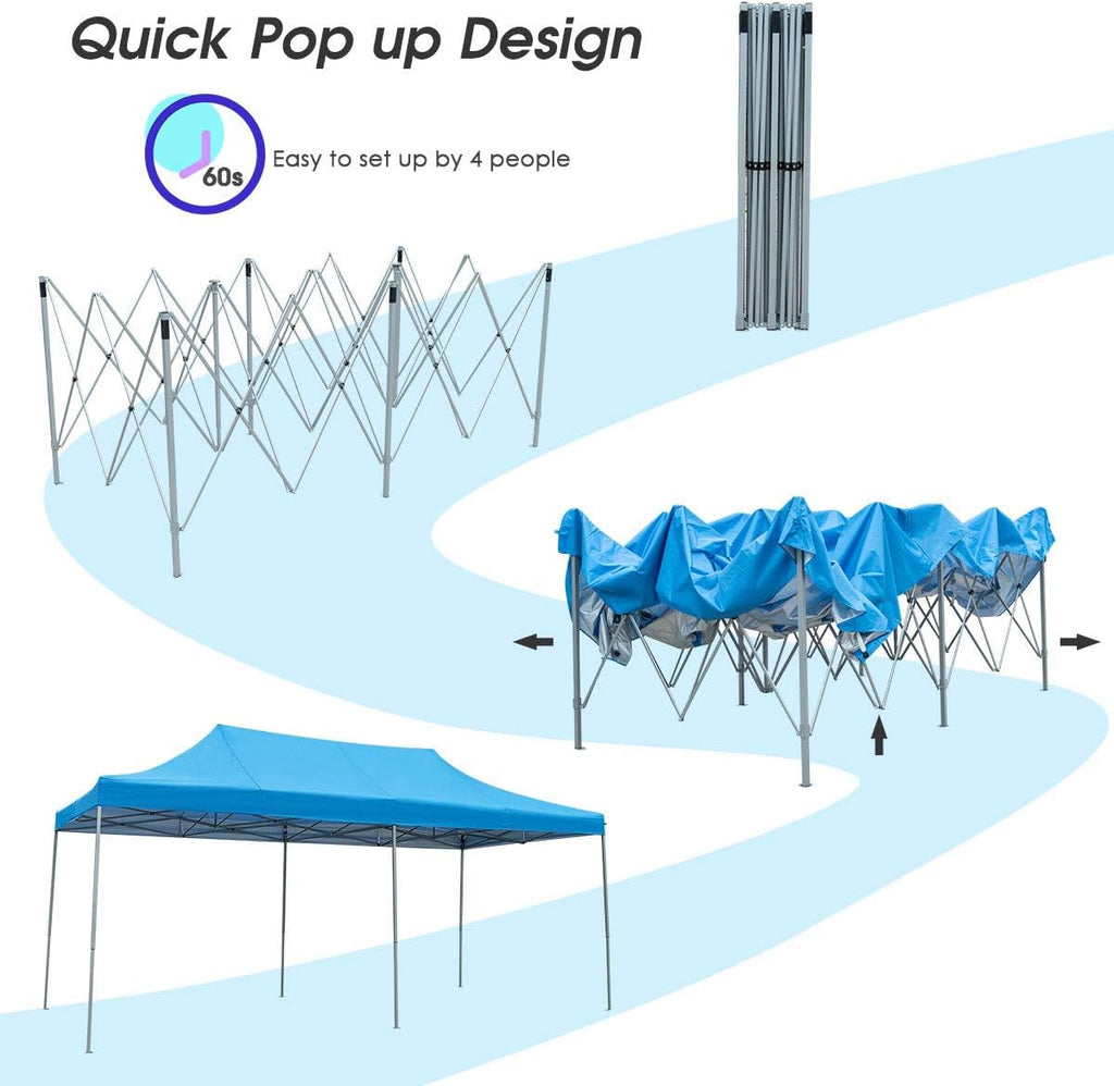 Tangkula 10' X20' Carport Tent Pop Up, Commercial Instant Canopy with Tent Peg, Waterproof Wedding Canopy with Wind Rope, Outdoor Shelter Pavilion for Parties Camping, Gazebo with Carry Bag