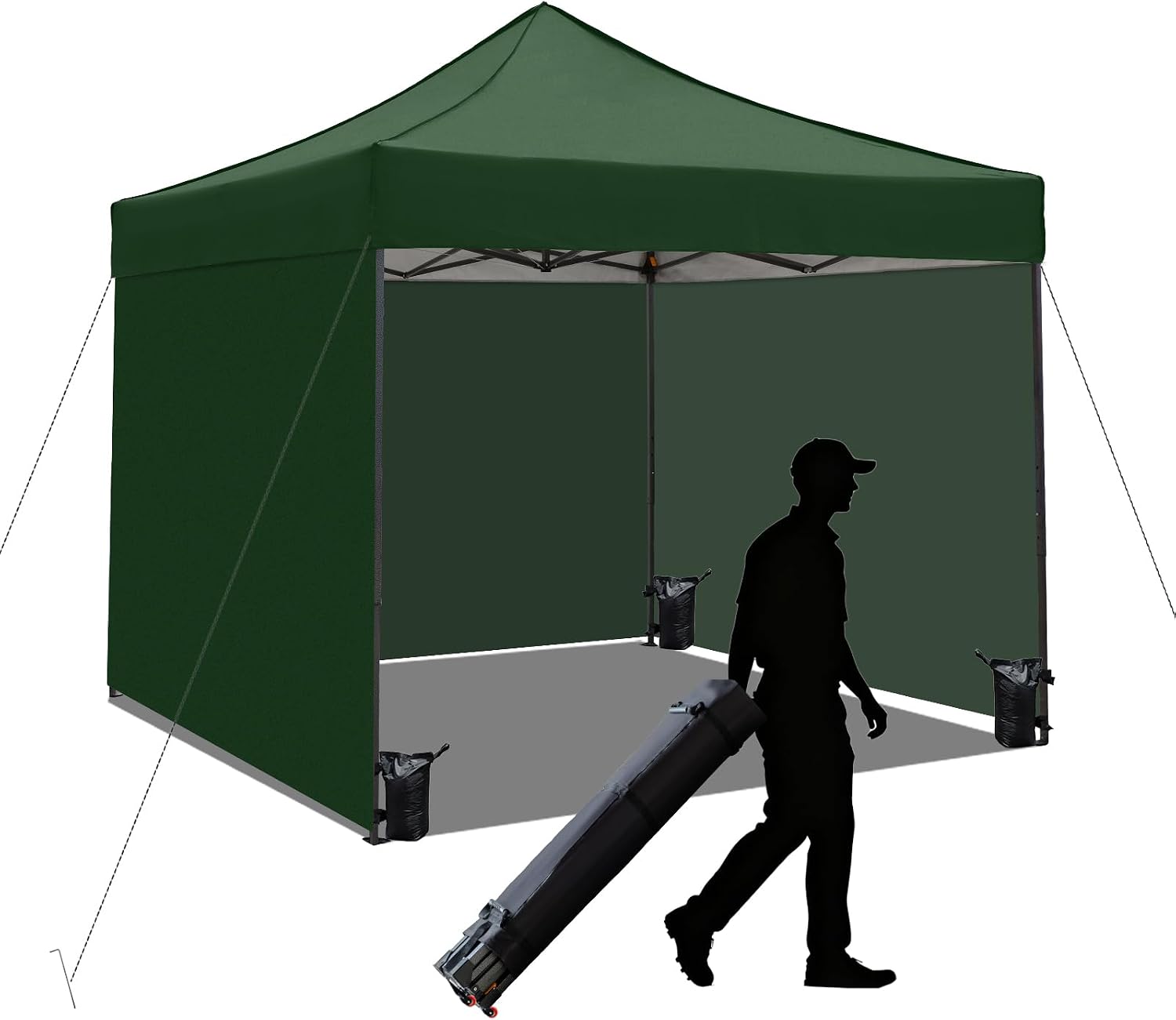 10x10 Pop up Canopy Tent with Sidewalls,Heavy Duty Waterproof Sun Shade Canopy Easy up Canopy with Wheel Bag Commercial Gazebo Tent for Outdoors Parties Vendors Camping Beach(Dark Green)