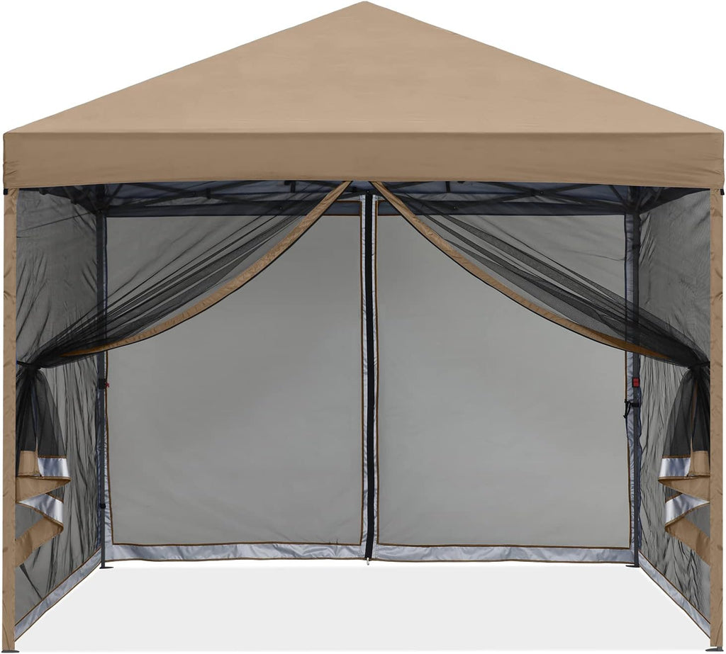 MASTERCANOPY Pop-Up Quick Setup Outdoor Canopy with Netting Screen Walls (10x10, Khaki)