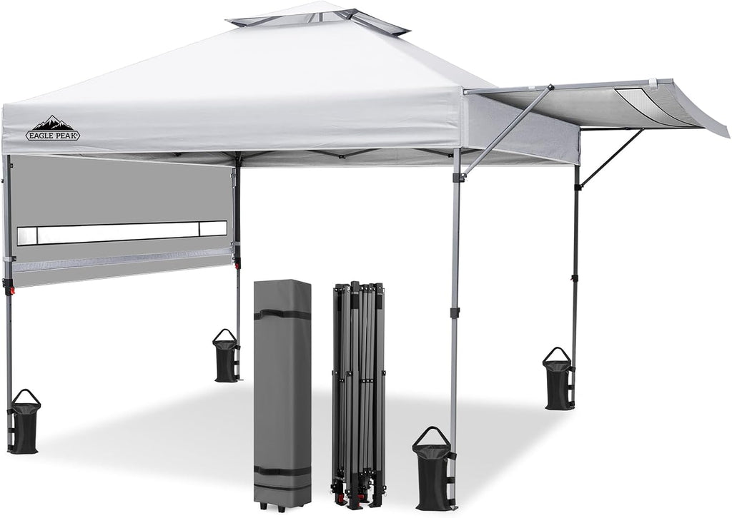 EAGLE PEAK 17x10 Pop up Gazebo Canopy Tent Outdoor Instant Canopy Shelter with Adjustable Dual Half Awnings (White)