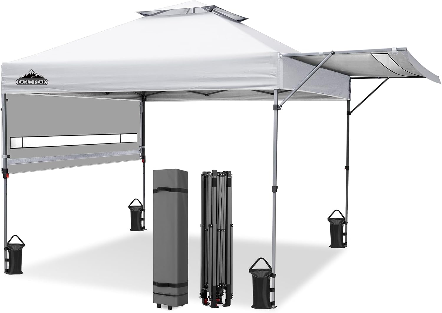 EAGLE PEAK 17x10 Pop up Gazebo Canopy Tent Outdoor Instant Canopy Shelter with Adjustable Dual Half Awnings (White)