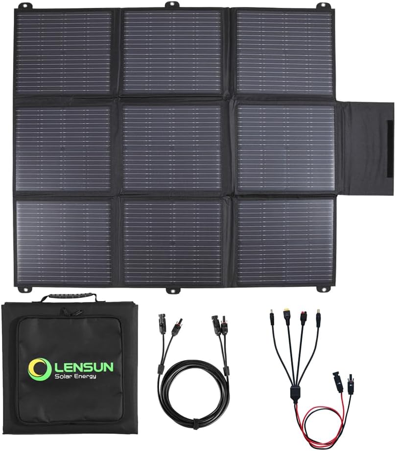 LENSUNSOLAR 200W 12V Portable Solar Panel Blanket with Standard Connectors for Solar Generator Power Station, Lightweight Ultra-Thin only 5.2 kgs/11.4 lbs