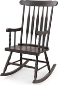 Tangkula Patio Rocking Chair Solid Rubber Wood, Outdoor Porch Rocker Chair with Rubber Wood Frame, Indoor Wooden Rocking Chair, Ideal for Garden, Backyard & Balcony (1, Espresso)