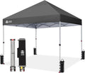 CROWN SHADES 8x8 Pop Up Canopy - Beach Tent with One Push Setup - Easy Outdoor Sun Shade for Events, Parties, Camping - Gazebo with STO-N-Go Cover Bag, Silver Coated Top,Grid Grey