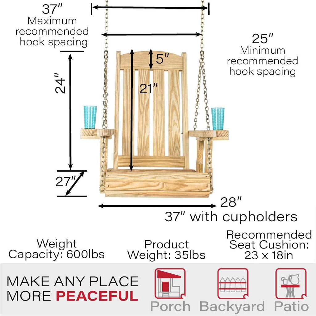 Amish Casual Heavy Duty Mission Pressure Treated Swing Chair with Cupholders (Unfinished)