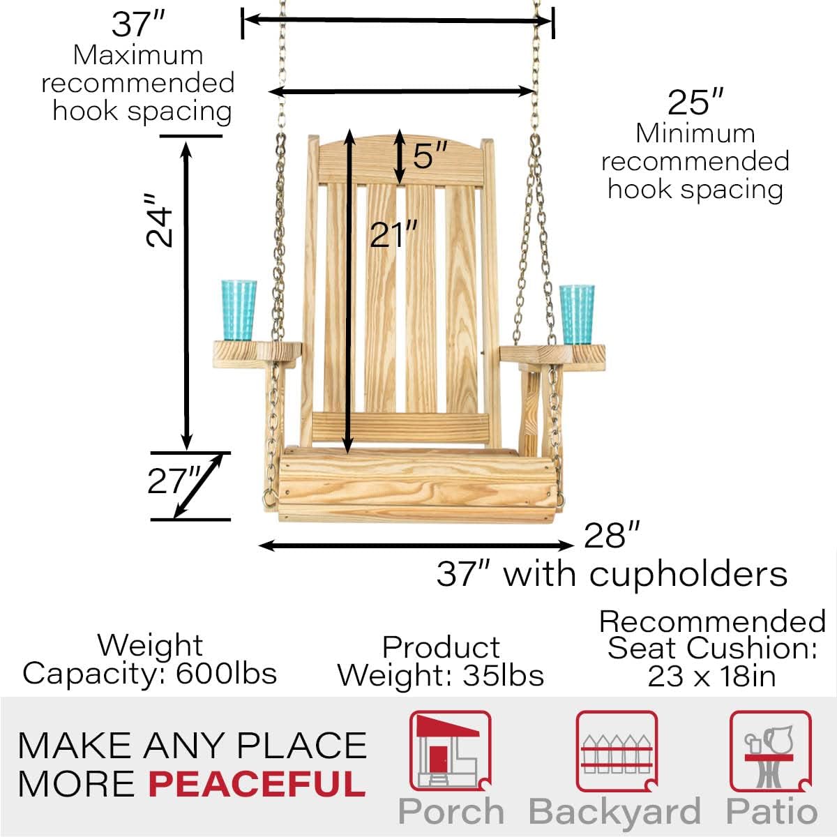 Amish Casual Heavy Duty Mission Pressure Treated Swing Chair with Cupholders (Unfinished)