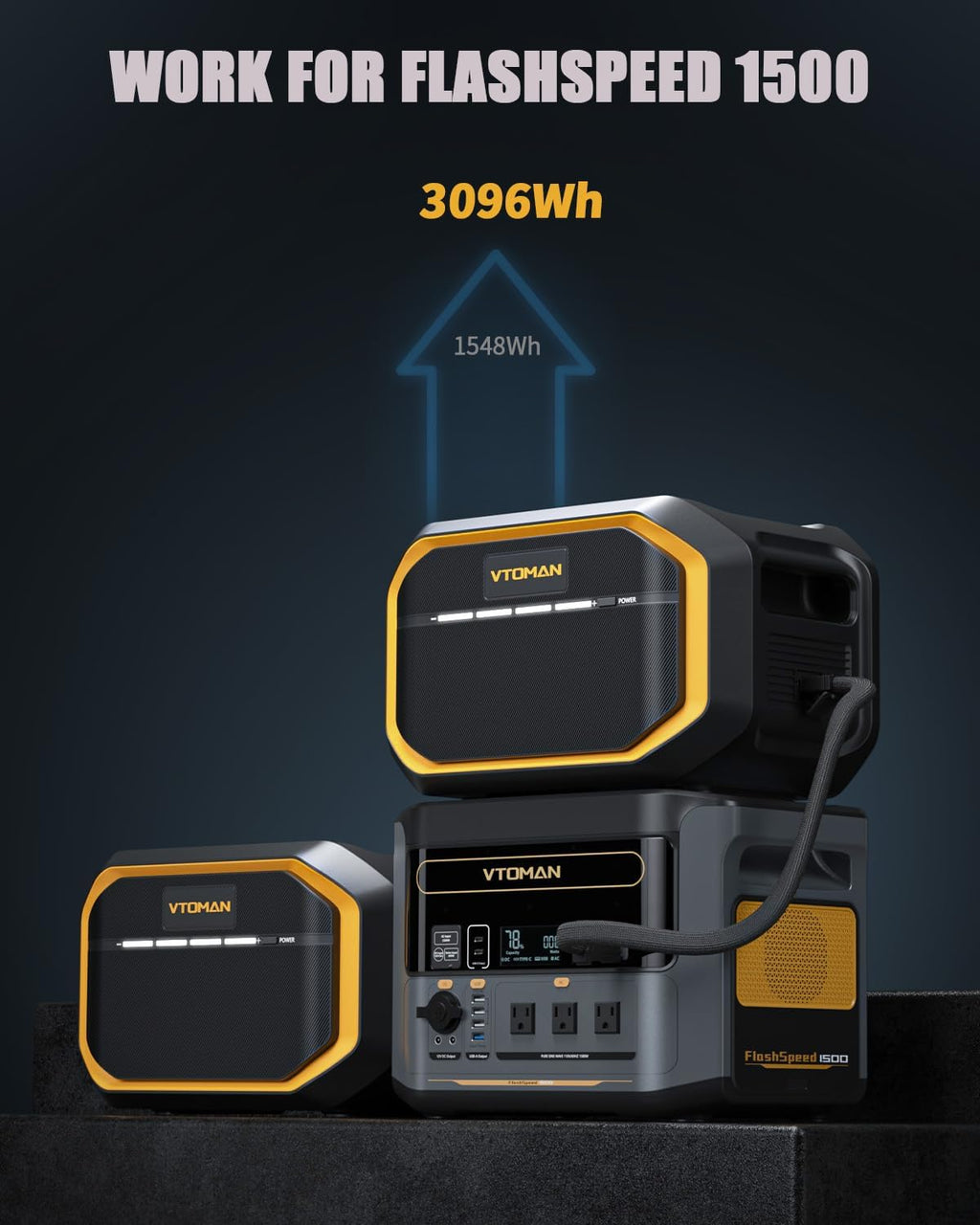 VTOMAN FlashSpeed 1500 Extra Battery, 1548Wh Large Capacity LiFePO4 Battery with BMS Protection for Camping, Home Backup, Suitable for FlashSpeed 600/1000/1500 Portable Power Station Expand Capacity