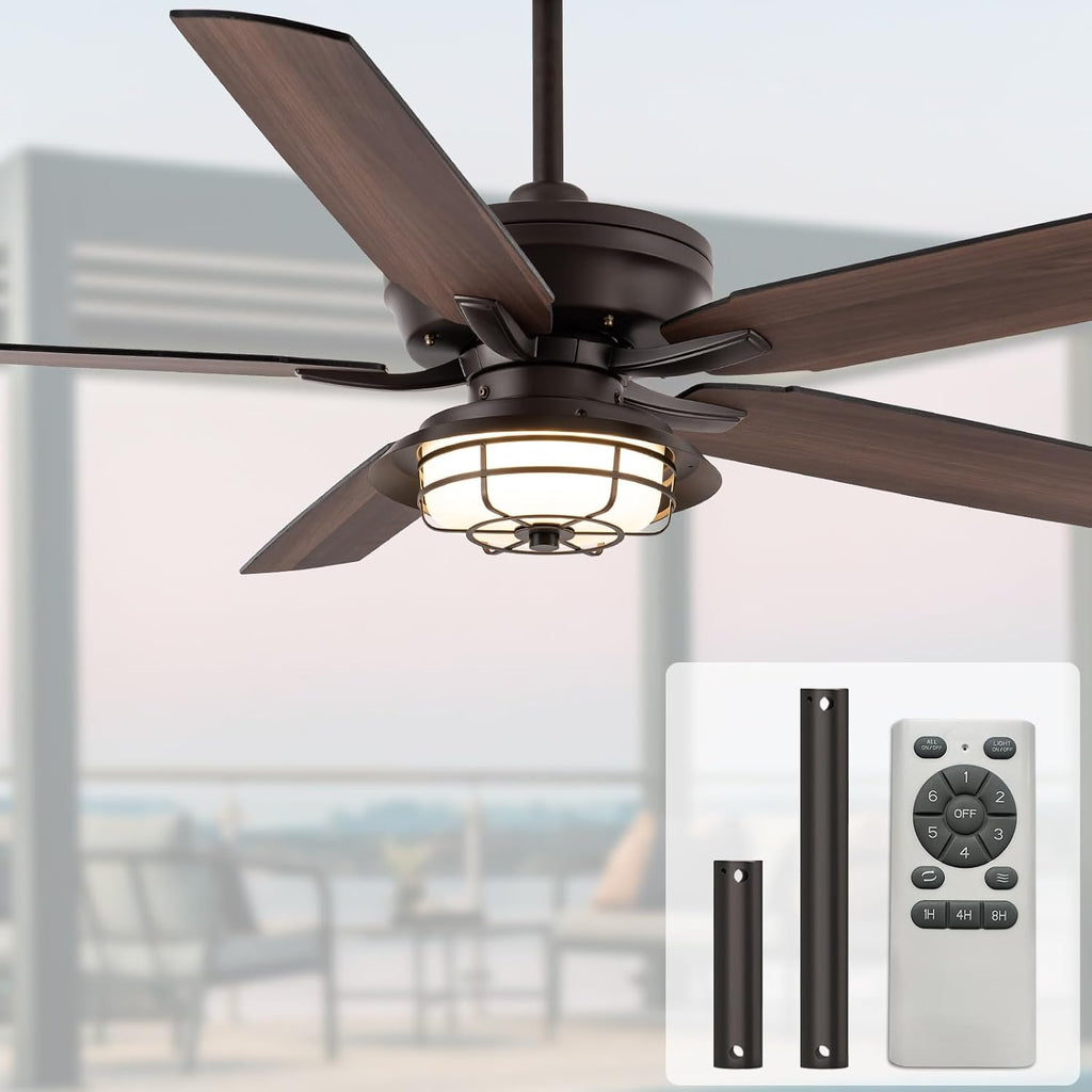 NORFOLK Outdoor Ceiling Fans with Lights and Remote, Waterproof 60 Inch Ceiling Fan with 3 Color LED Light for Patios, Gazebos, and Indoor, Wet Rated Farmhouse Modern Style