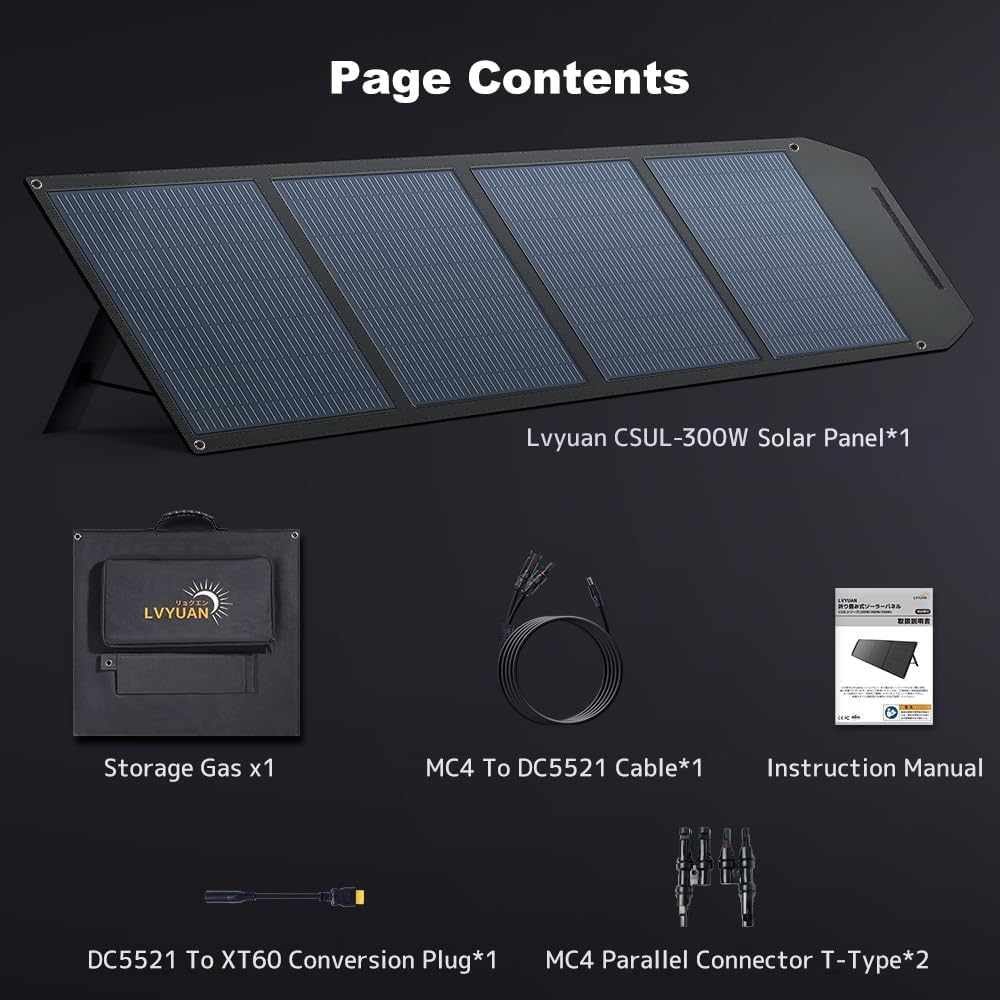 LVYUAN 300W Portable Solar Panel Foldable Solar Panel, Solar Cells 22.5% High Efficiency for Outdoor Adventures Power Station and Camping