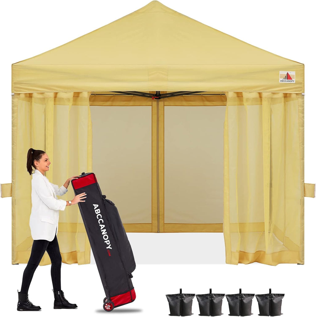 ABCCANOPY 10x10 Easy Pop Up Gazebo Canopy Tent Instant Outdoor Screen House with Netting Walls, Beige