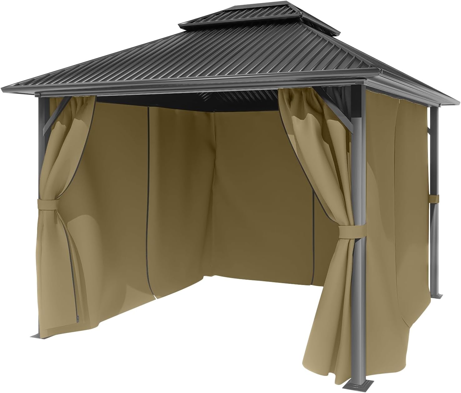BPS 12' x 16' Gazebo Privacy Curtains with Double Zipper, 4-Panels Side Wall Universal Gazebo Side Panels Replacement for Patio, Outdoor Canopy, Garden and Backyard (Curtain Only)