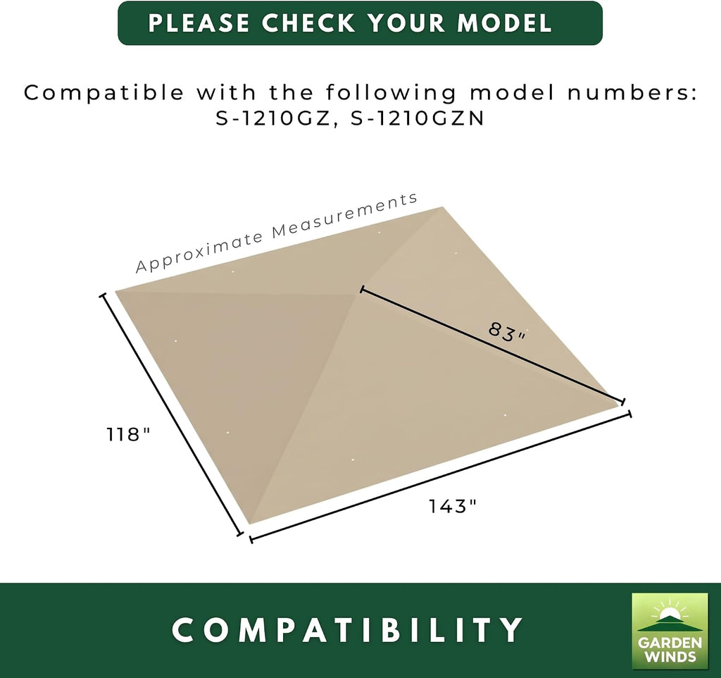 Garden Winds Reinforced RipLock 350 Replacement Canopy Top Cover Compatible with Garden Treasures 10' x 12' Gazebo Models S-1210GZ, S-1210GZN - Slate Gray