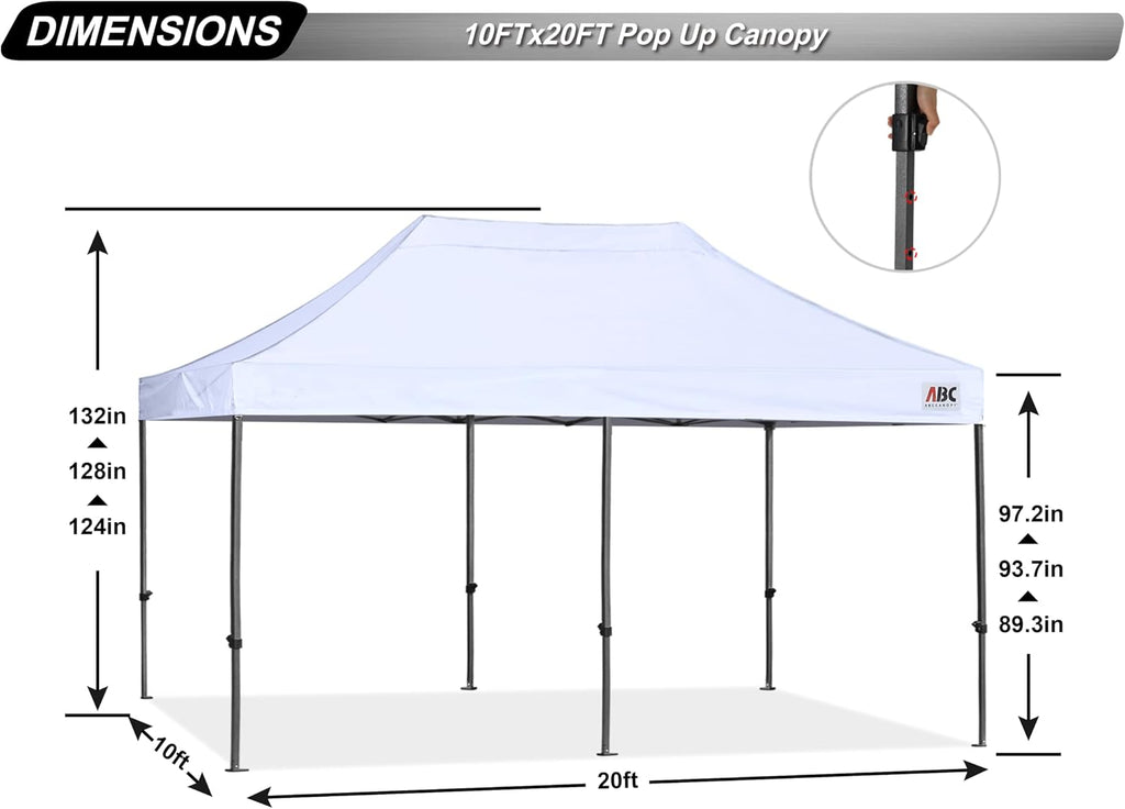 ABCCANOPY 10x20 Easy Pop Up Canopy Tent, White