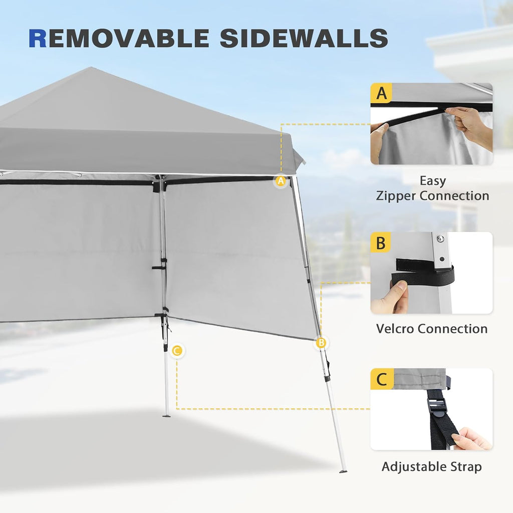 EAGLE PEAK Day Tripper 8x8 Aluminum Super-Lightweight Pop Up Canopy with 3 Removable Walls, Instant Outdoor Backpack Canopy Tent, Outside Beach Folding Sun Shelter, 8x8 Base 6x6 Top, Light Gray