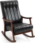 AVAWING Upholstered Rocking Chair with PU Leather Padded Seat,Comfortable Rocker Solid Wood for Living Room,Modern High Back Armchair,Adult Single Sofa,Old Man Chair (Black)