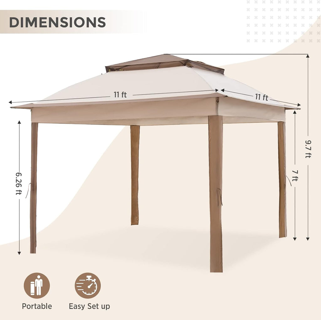 COOS BAY 11x11 Replacement Gazebo Top with Air Vent Sunshade Polyester Top Cover Only, Beige