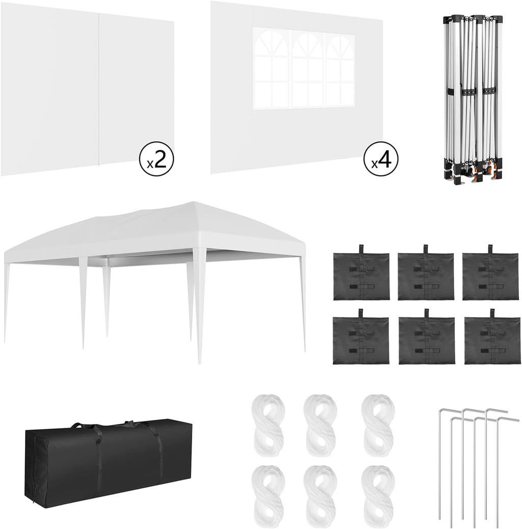 10X20Ft Outdoor Party Tent Gazebo, Waterproof Gazebo Canopy Tent, Heavy Duty Commercial Outdoor Canopy All Season with Storage Bag, White