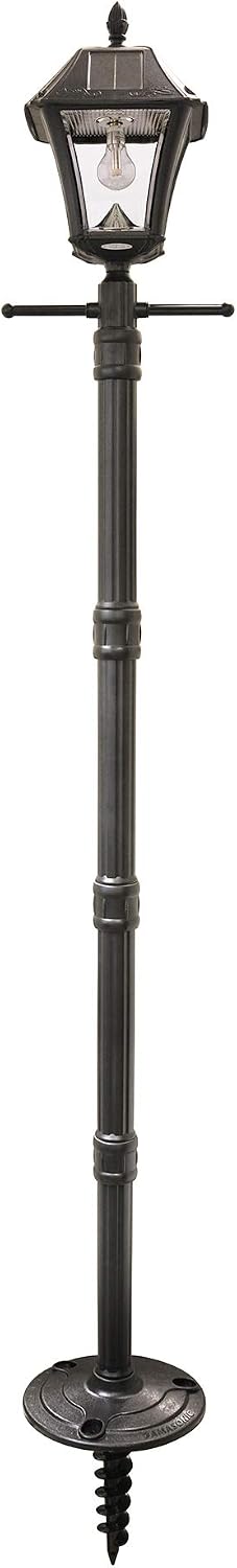 Gama Sonic Baytown II Bulb Solar Lamp Post Light Kit 77-inch Height, Outdoor Single Black Resin and Clear Lens Post Lamp with Pole and EZ Anchor In-Ground Auger, Warm White 2700K (105BSG01)