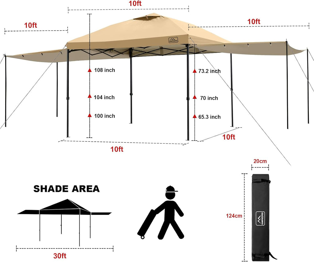 KAMPKEEPER 10x10 Easy Pop Up Canopy Tent with Sidewalls, Instant Outdoor Shade Shelter with Removable 10FT Sun Walls, Quick Setup Waterproof and UV-Resistant for Patio (Khaki, 10x10FT with 2 sidewall)
