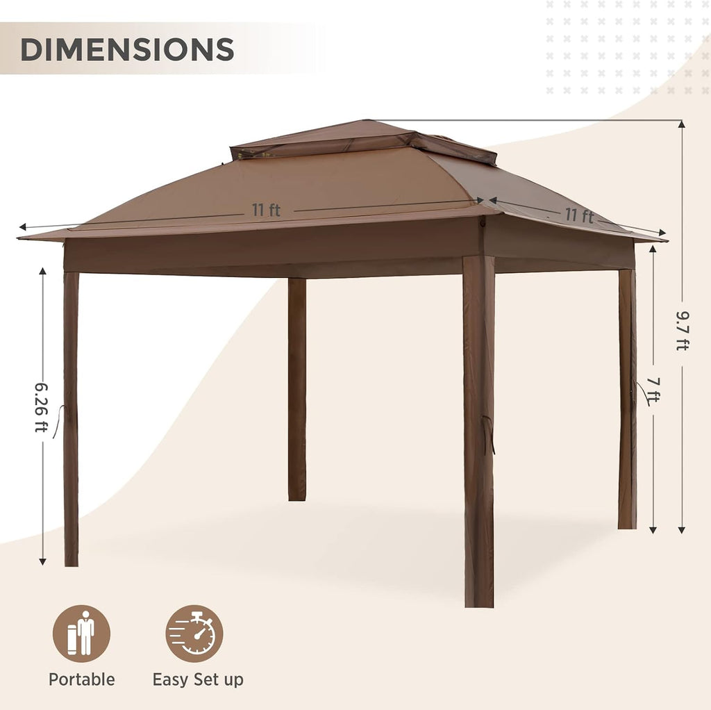 COOS BAY 11x11 Replacement Gazebo Top with Air Vent Sunshade Polyester Top Cover Only, Brown