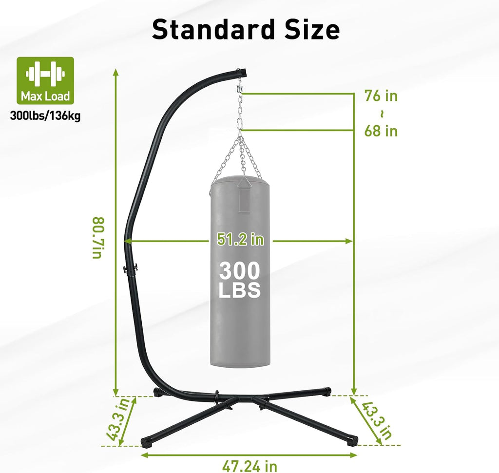 Aoodor Patio Hammock Stand Only, Hammock Chair Metal C-Stand with Hanging Chain, Max Load 330lbs, Black