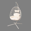 Hanging Egg Chair Swing with Stand, Hanging Chair, Webbing & PE Rattan Weaving, Thickened UV Resistant Cushion & Alloy Steel Frame, for Patio Bedroom Balcony (White Frame with White Cushion)